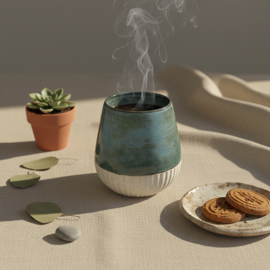 Stylet håndlavet tumbler krus i mørk grøn