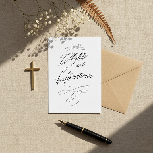 Stylet håndskrevet kalligraferet kort til konfirmation