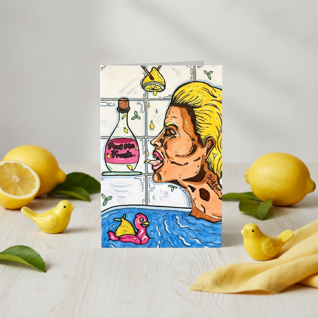 Stylet humoristisk kunstkort Bitter Lemon med citroner