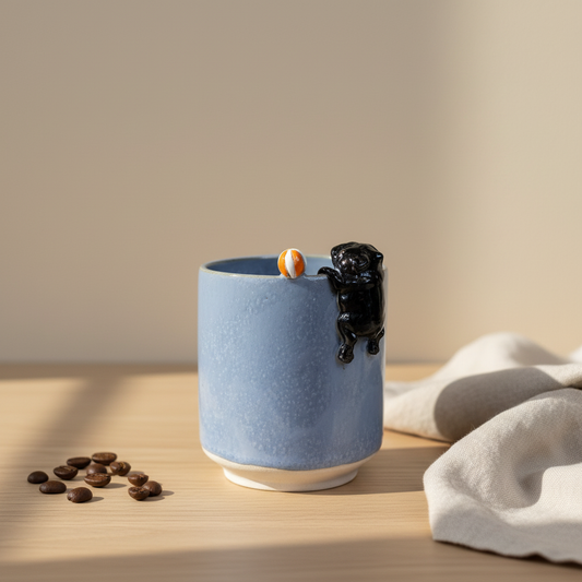 Stylet krus uden hank med hund i støvet blå