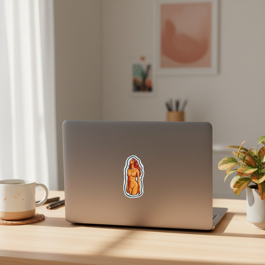 Stylet Orange woman sticker på laptop - nyt forsøg