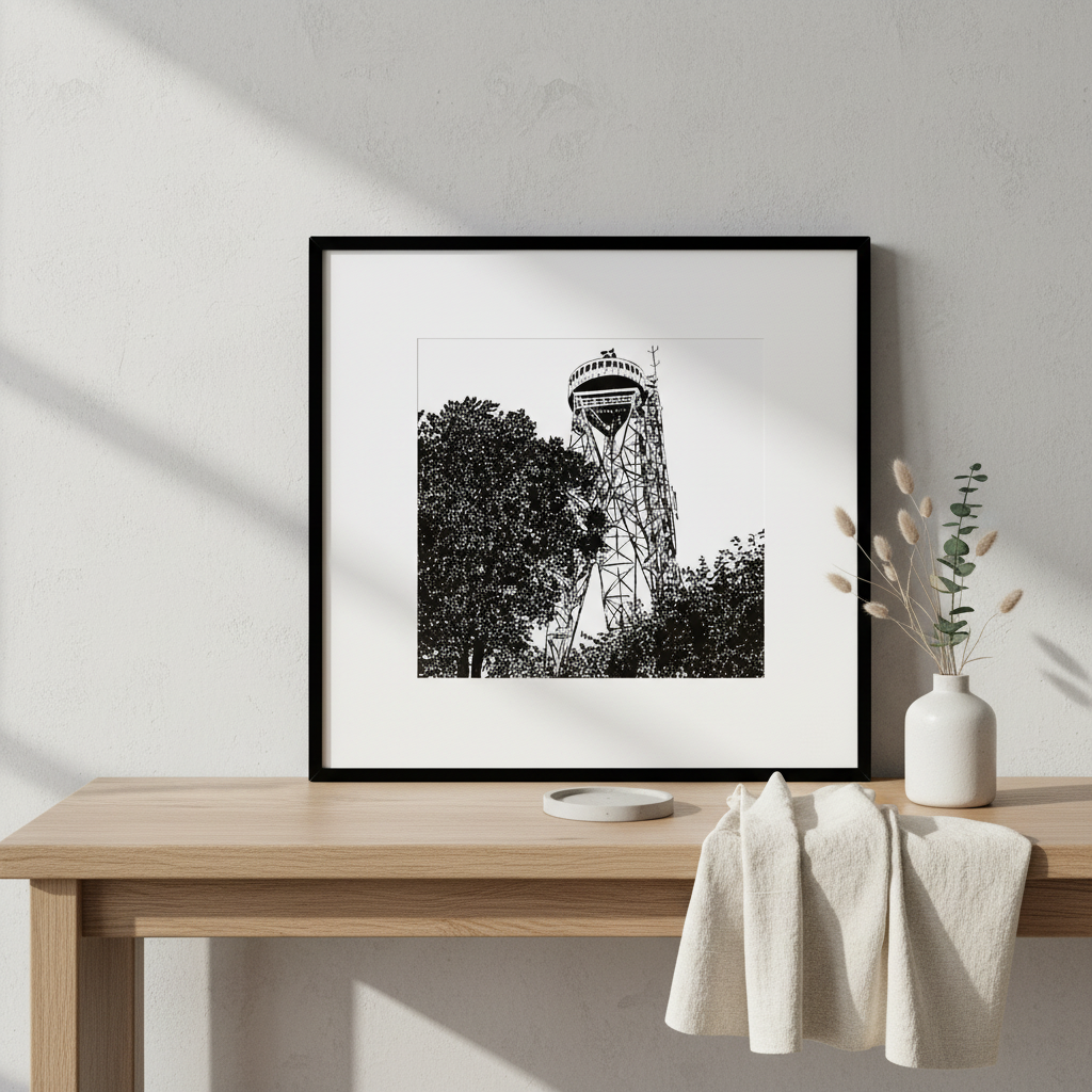 Stylet produktfoto af Aalborg Tårn kunstprint