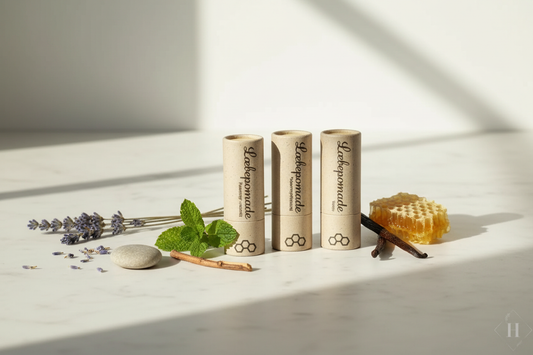 Stylet produktfoto af håndlavede læbepomader