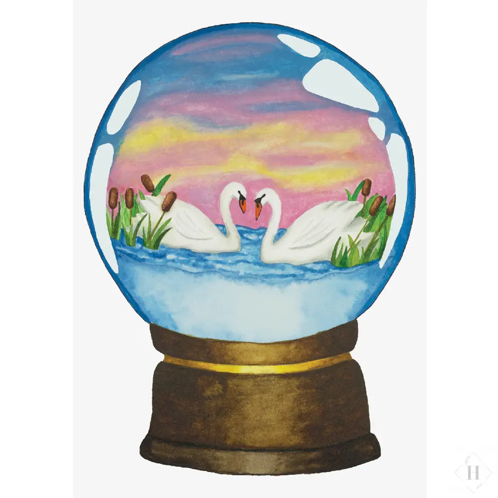 Snekugle med svaner - kunstprint Mette Mains