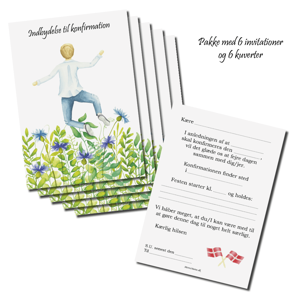 Konfirmations invitationer - pk med 6 stk Mette Mains