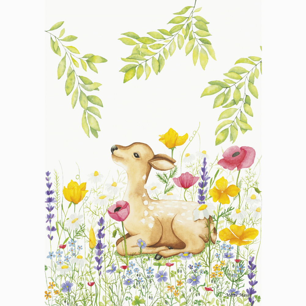 Kunstplakat - Dådyr i blomsterbedet Mette Mains