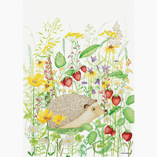 Kunstplakat - Pindsvin i blomsterbedet Mette Mains