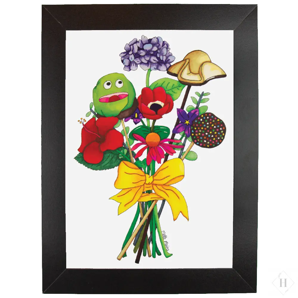 Håndtegnet blomster buket - buket med kager og blomster Mette Mains