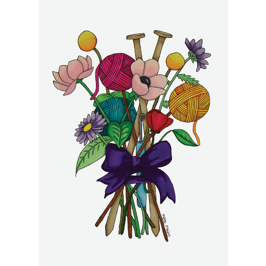 Håndtegnet buket - blomster og garn A5 Mette Mains