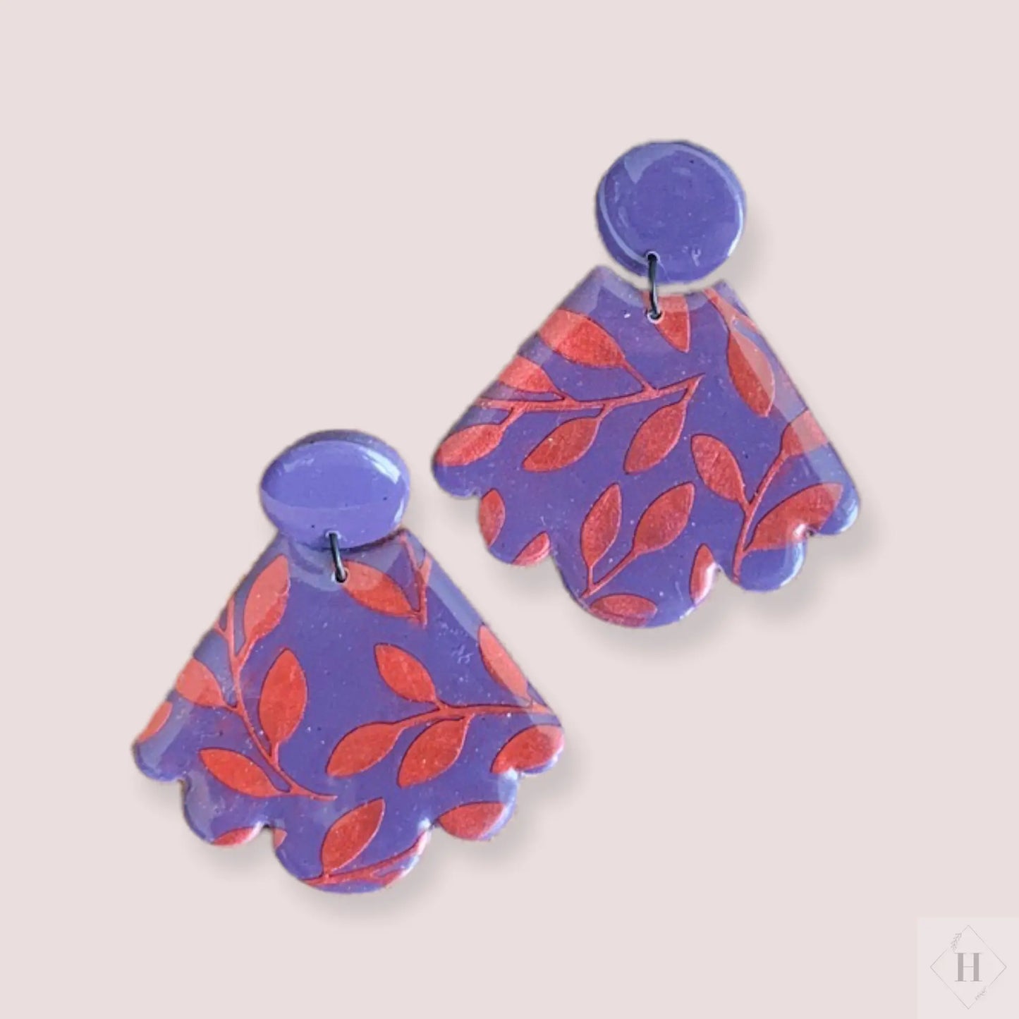 Floral petal earrings with copper leaves pattern Handmade Hygge