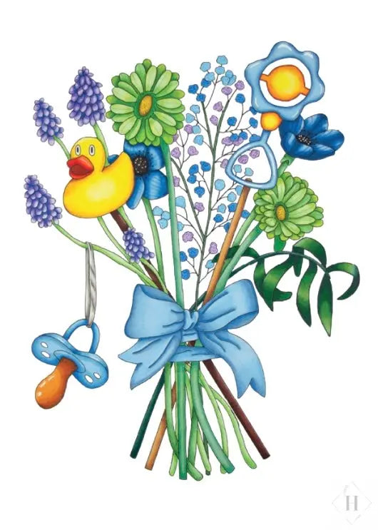 Barselsbuket - kort (lyserød eller lyseblå) Mette Mains