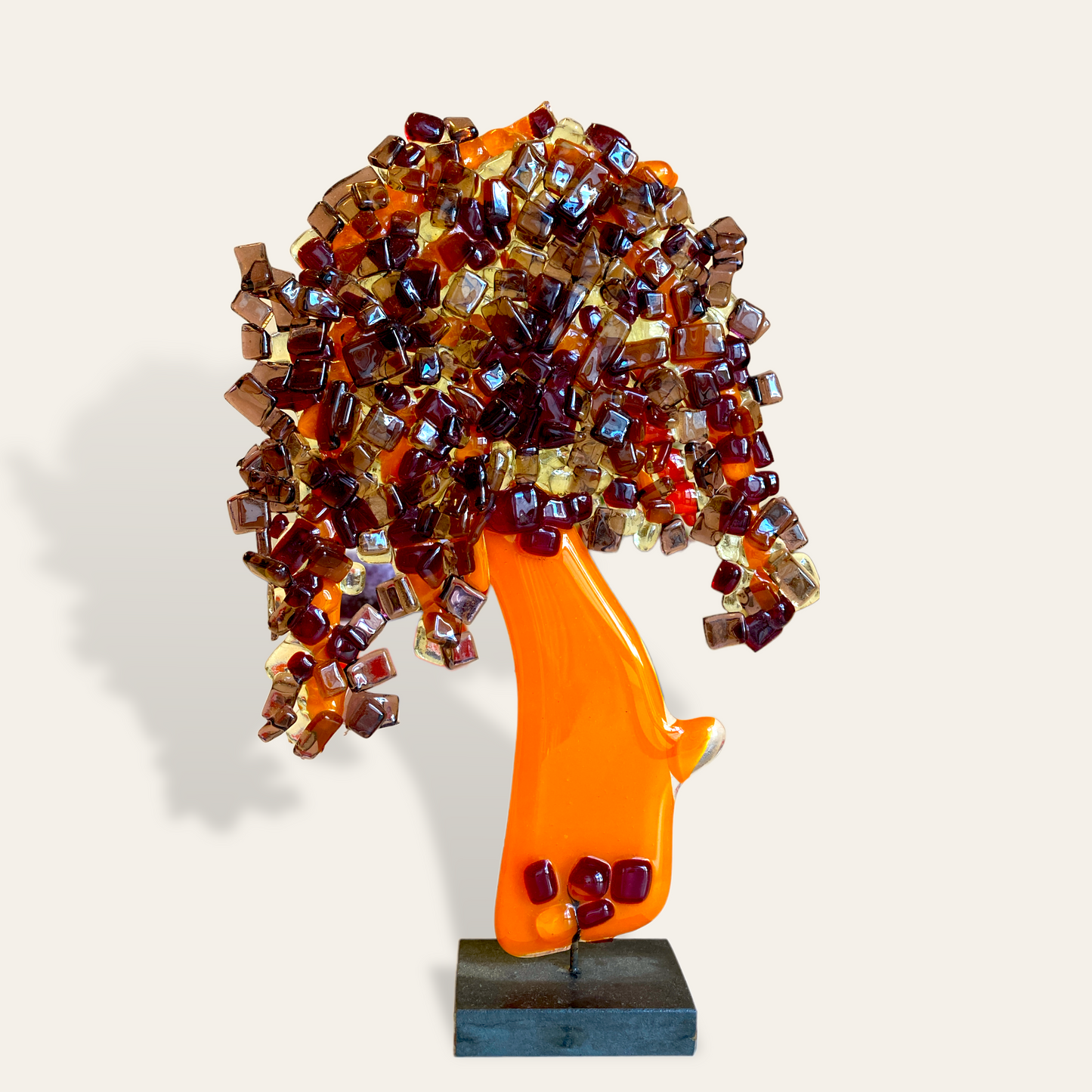 Orange træ i glas på fod Granlund glaskunst