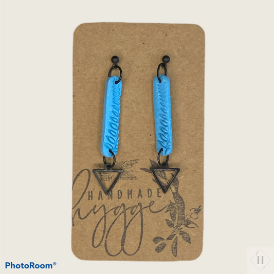 Blue textured dangles with triangles Handmade Hygge