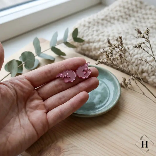 Mini Rejer - Ørestikker i Lyserød Spejlakryl