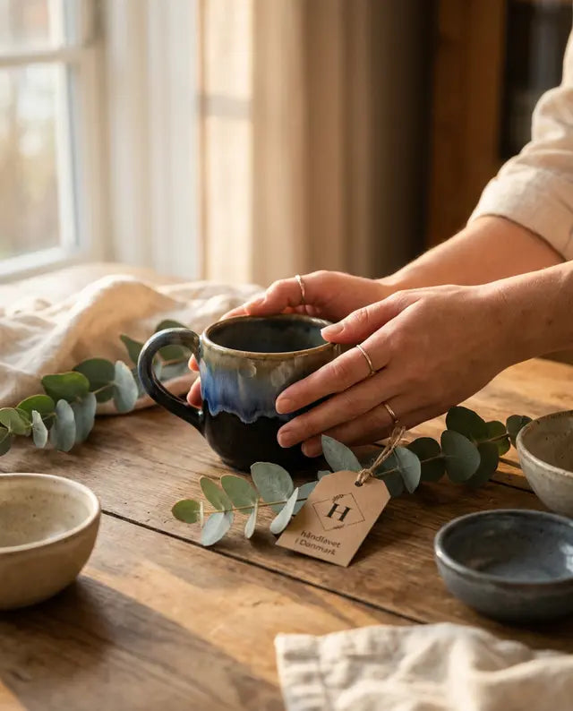 Krus med hank - sort/blå