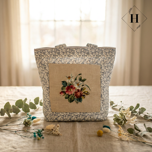 Mulepose med broderi - hyben roser