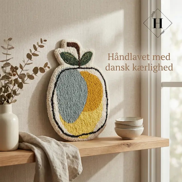 Tuftet æble i gul okker og støvet blå – 37x26 cm – Håndlavet vægdekoration af Flair