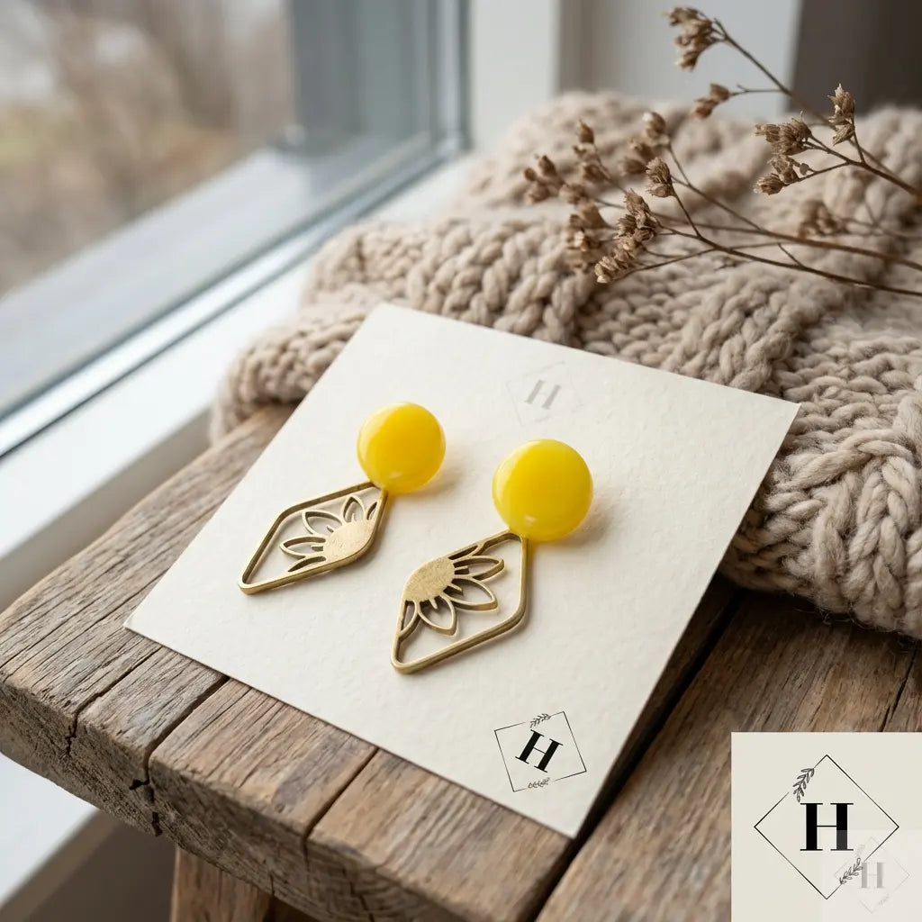 Multi ørering - gul dot med messingstykke Winther Design