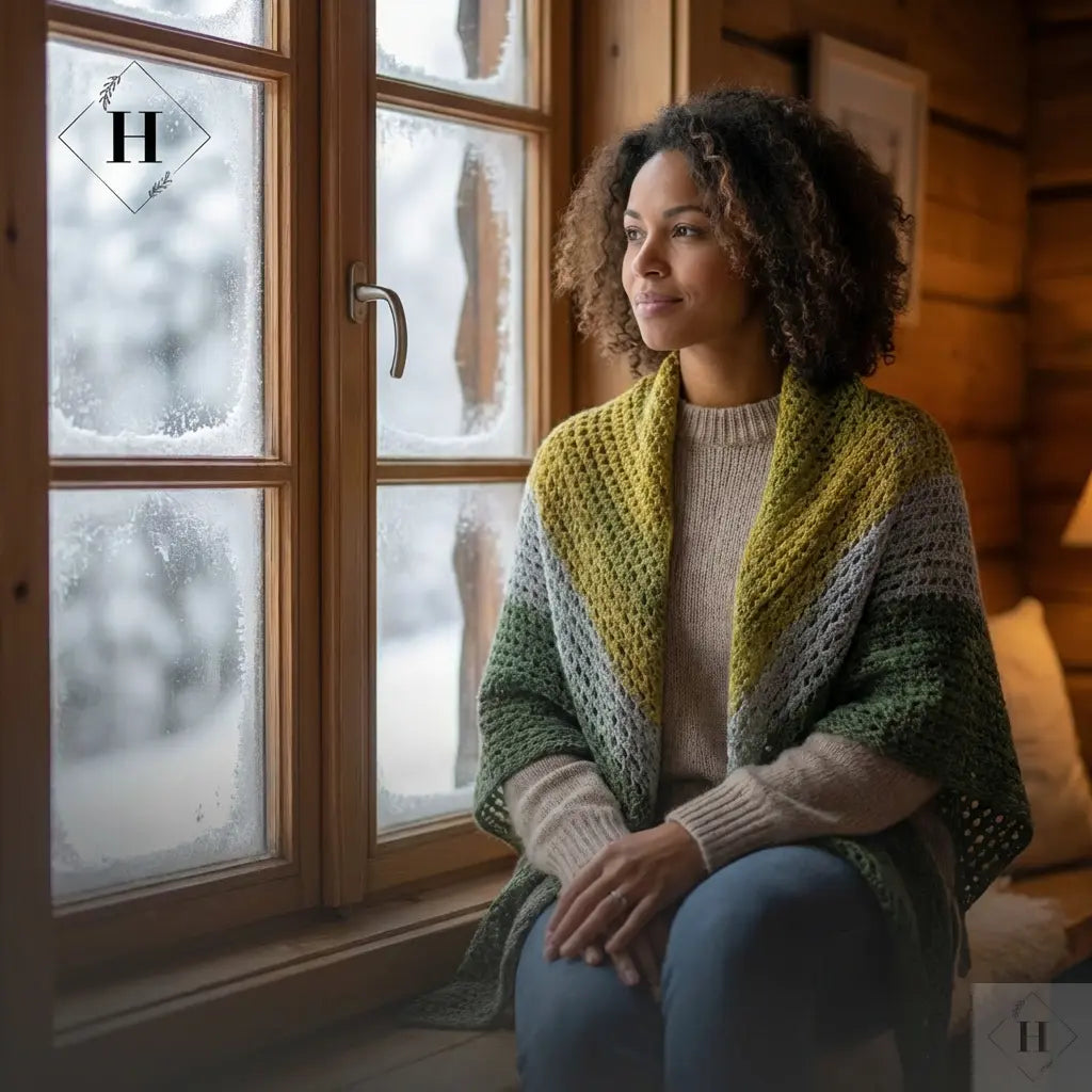 Hæklet sjal i uld - grøn Famalut