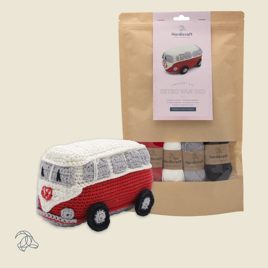 Hæklekit i bomuld – retro-minibus i rød | Hardicraft