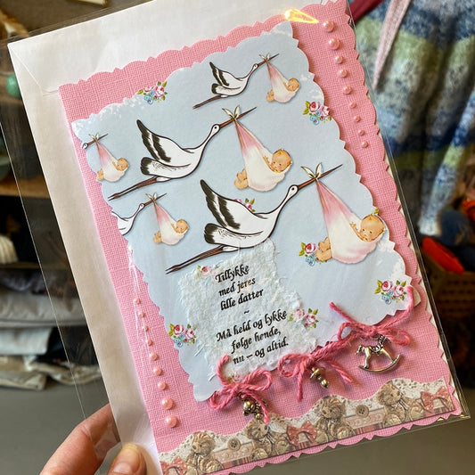 Kort til den lille ny - lyserød Helle Vang