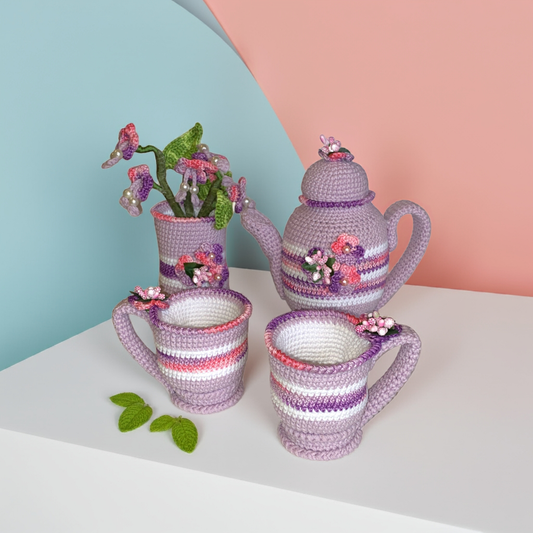 Hæklet te stel - lilla