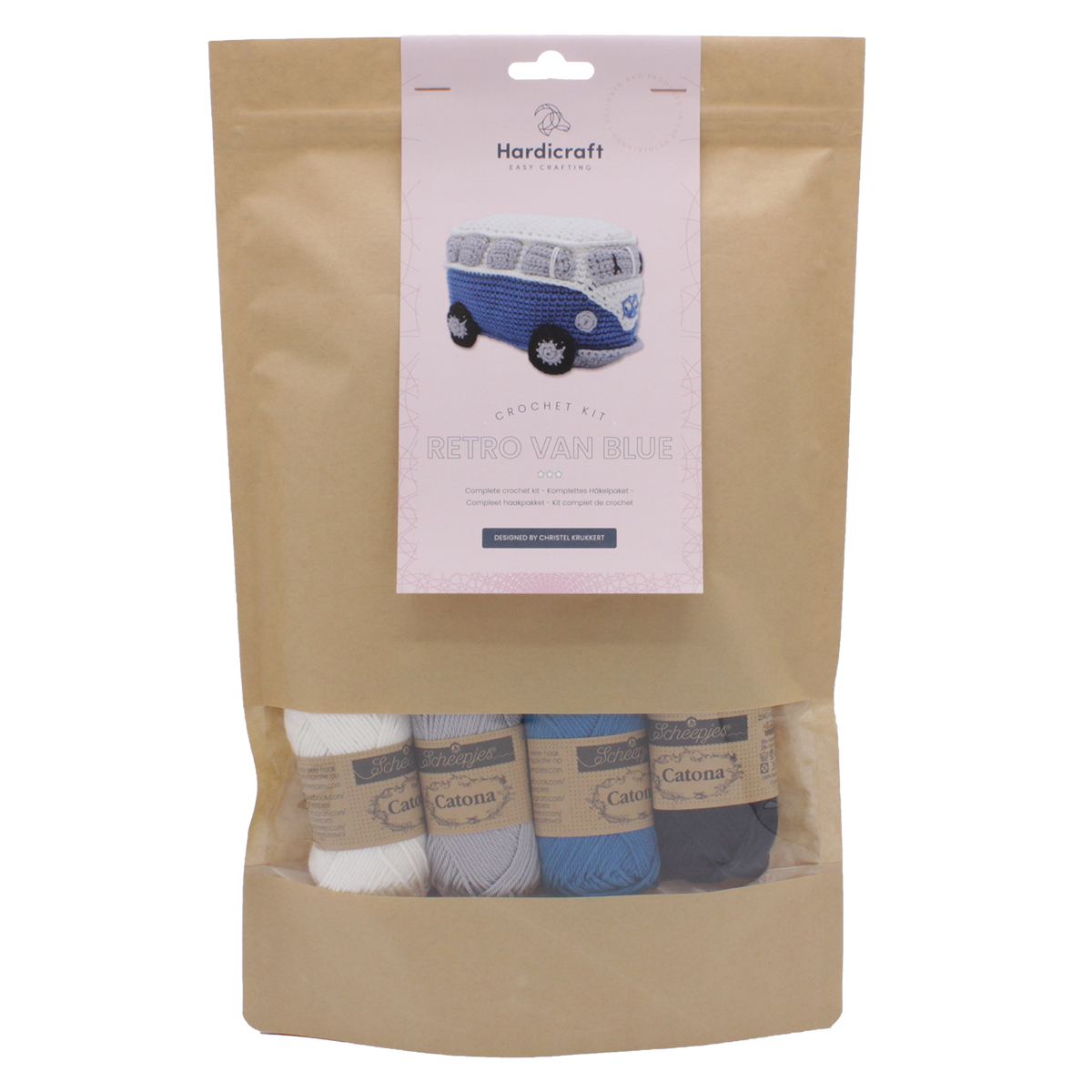 Hæklekit i bomuld – retro-minibus i blå | Hardicraft