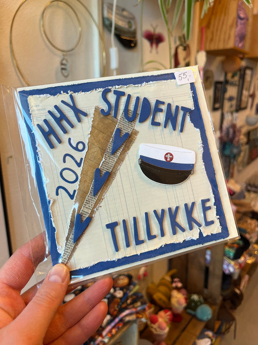 Håndlavet studenterkort HHX 2026 – Helle Vang