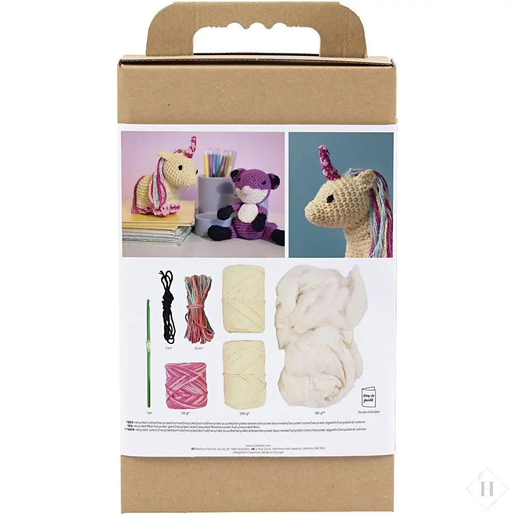 DIY kit - Amigurumi enhjørning Håndlavet af