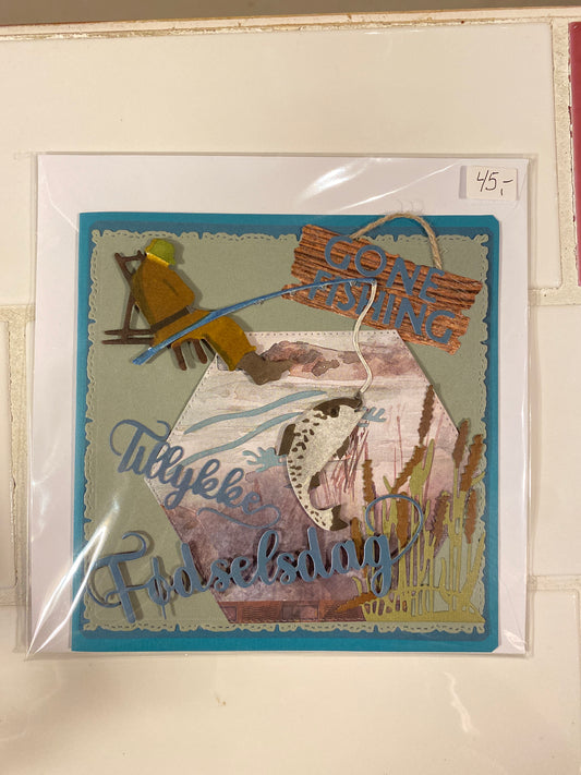 Fødselsdags kort - fisker Helle Vang