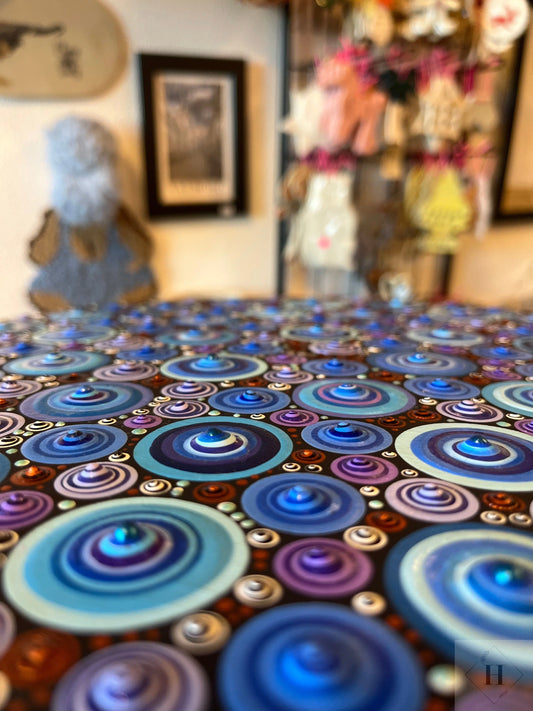 Dotart maleri på LP plade - Blå/bronze Zenjasworld