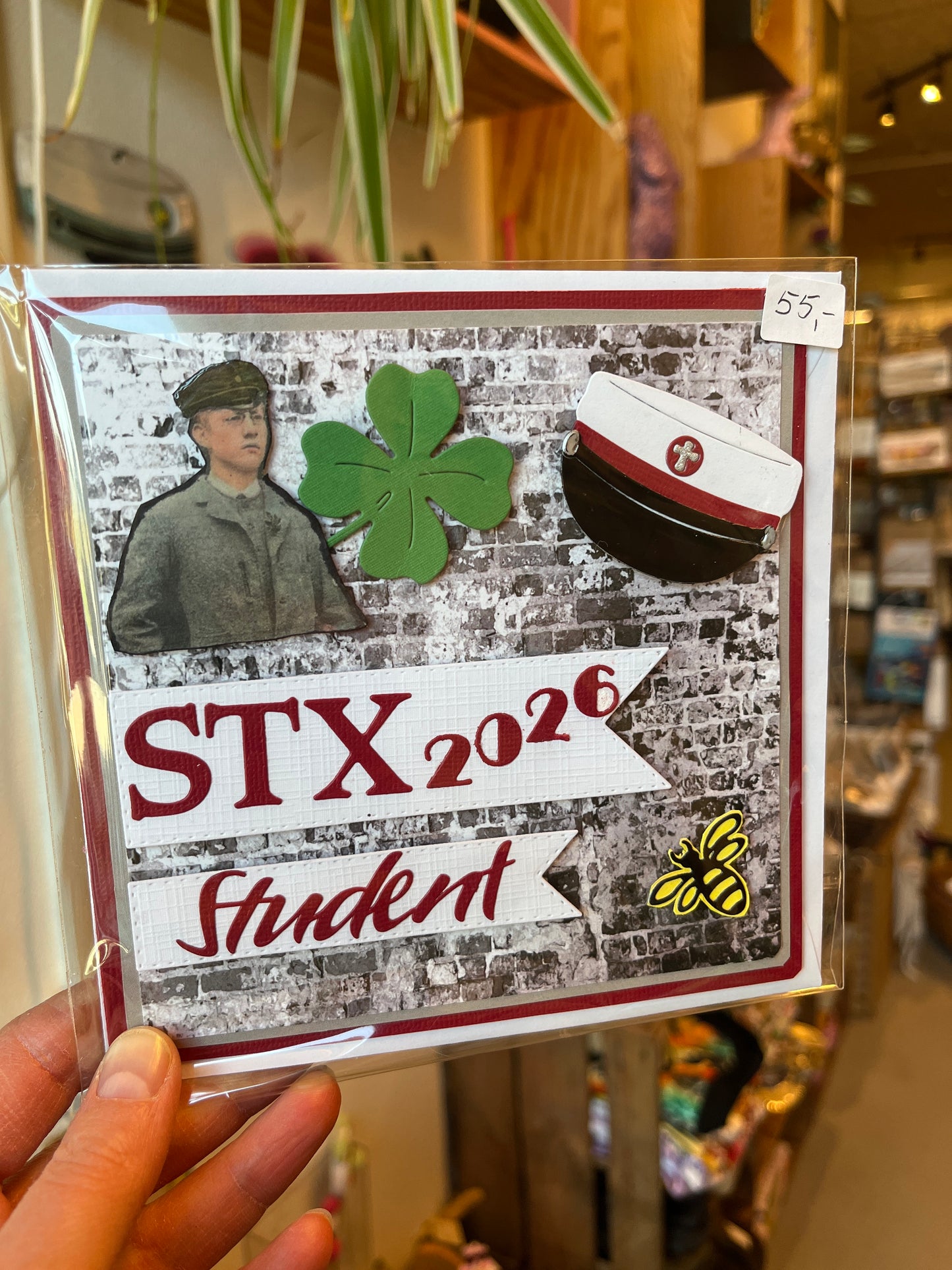 Håndlavet studenterkort STX 2026 – kvadratisk | Helle Vang