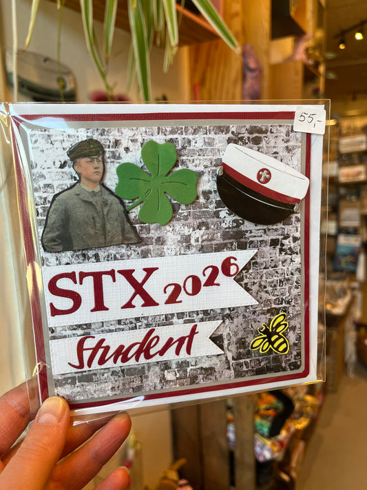 Håndlavet studenterkort STX 2026 – kvadratisk | Helle Vang