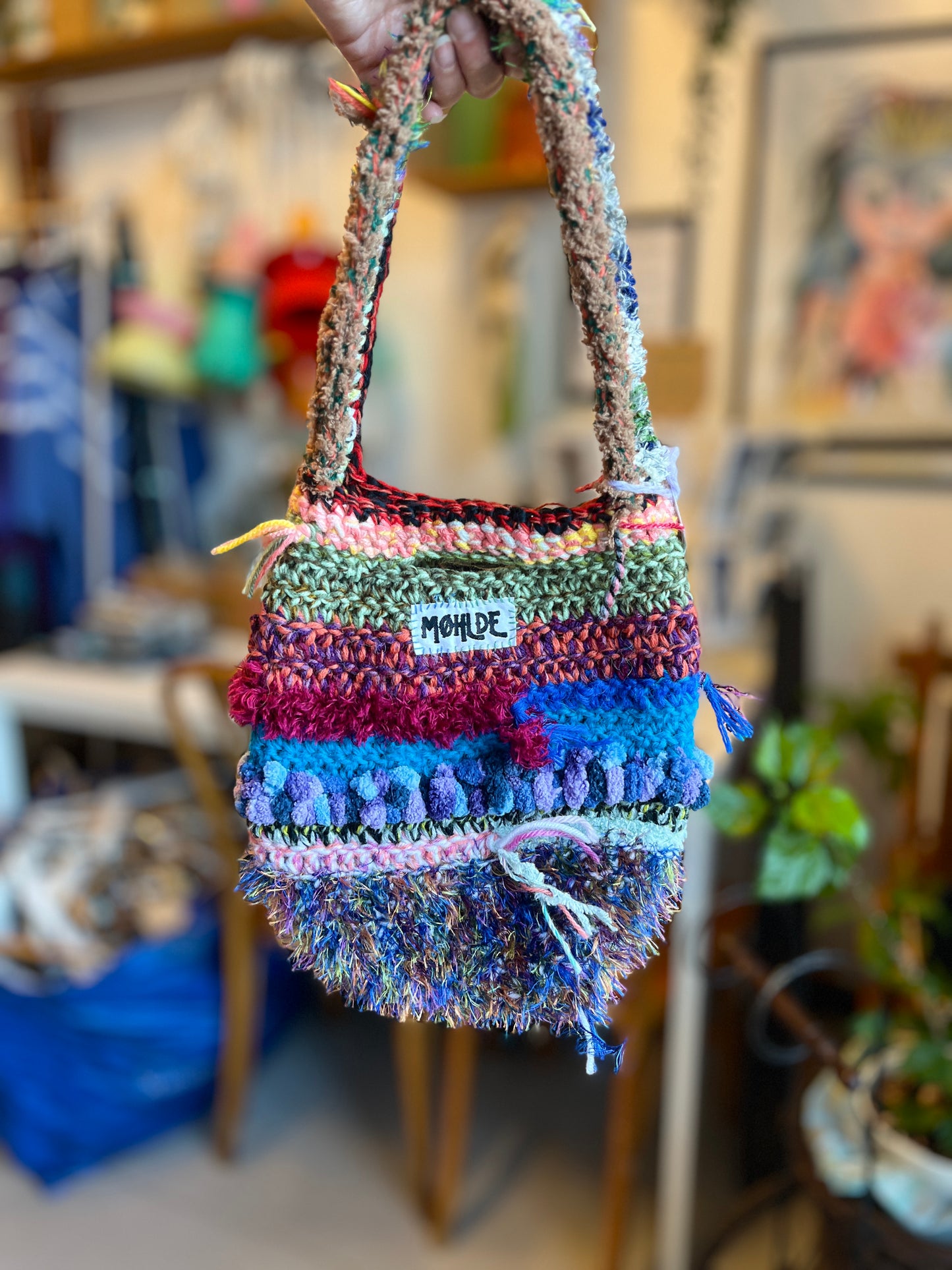 Hæklet mini totebag - Autumn bliss