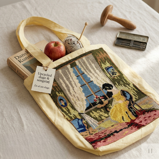 Mulepose med broderi - pigen med den gule kjole