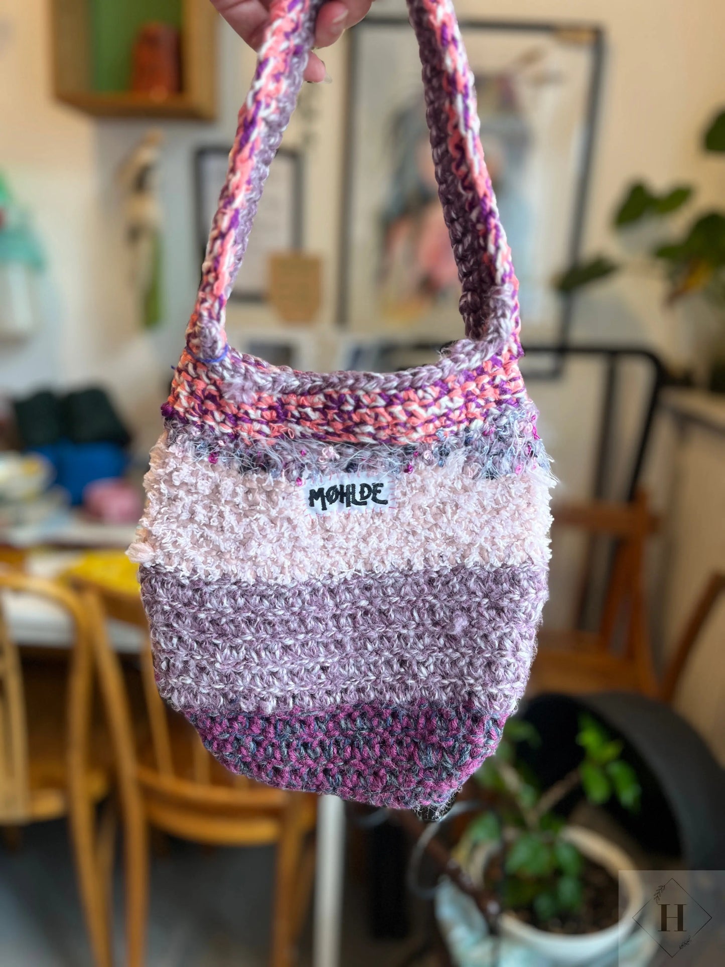 Hæklet mini totebag - purple dream Møhlde