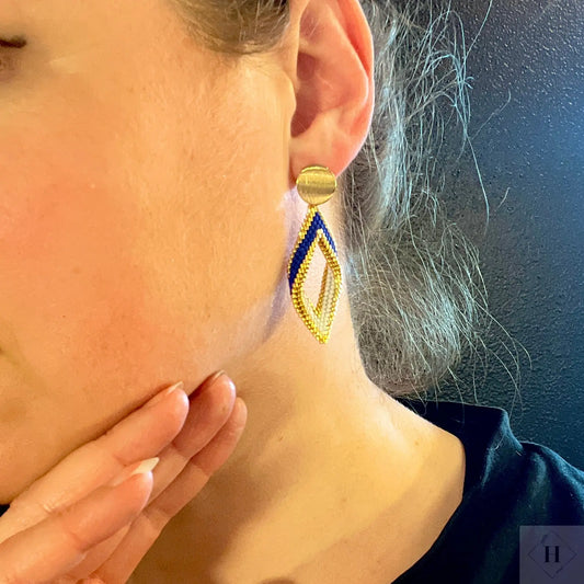 Mega twist øreringe i miyuki perler med messing Dot - blå Mabalser