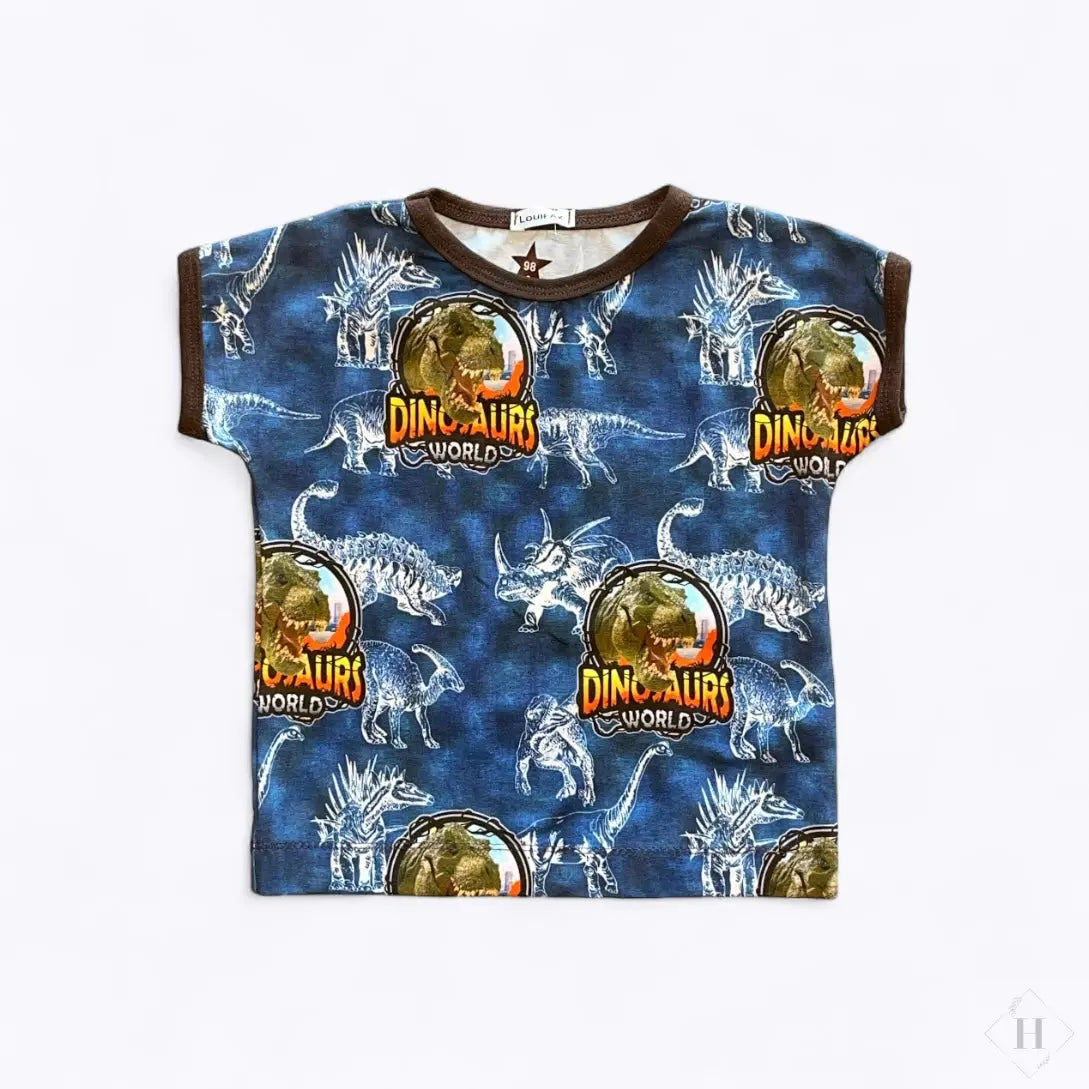 Håndlavet Børne T-shirt Str 98 - Blød Jersey med dinosaurer Louifax