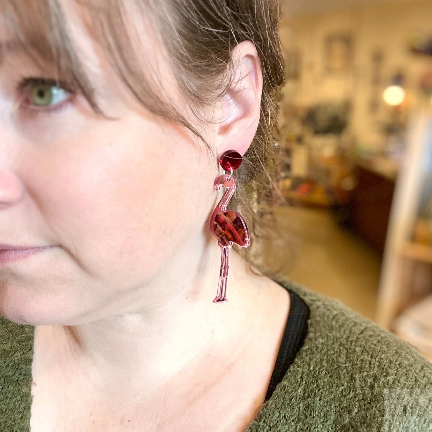 Statement øreringe - pink flamingo Saisall