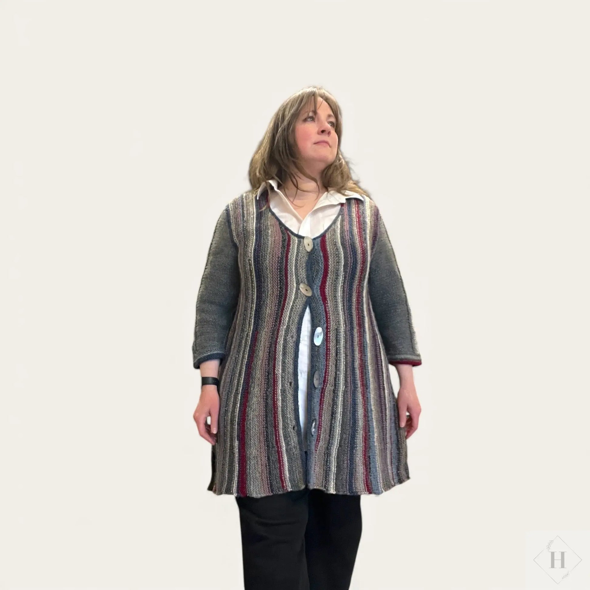 Håndstrikket Cardigan i Uld - Str. L Jo C