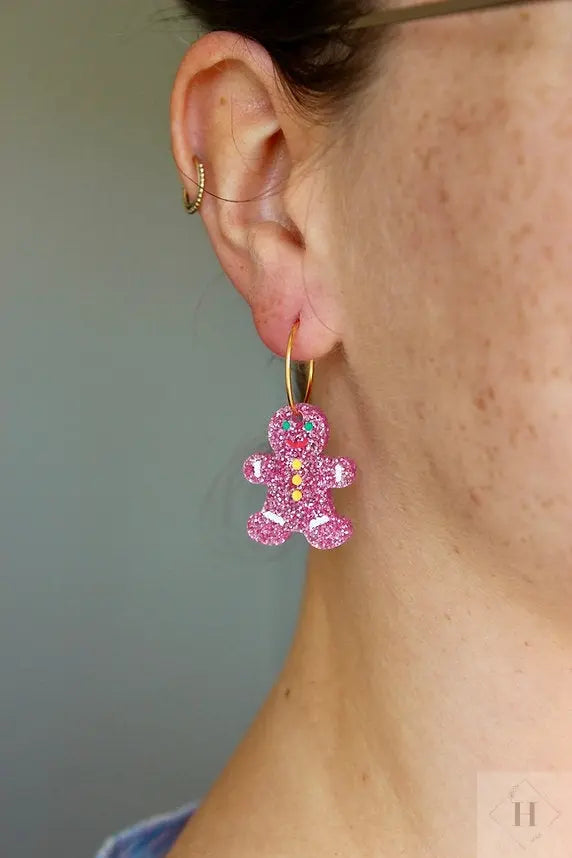 Juleøreringe - glimmer kagemand Saisall