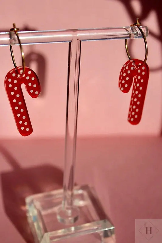 Juleøreringe - rød slikstok Saisall