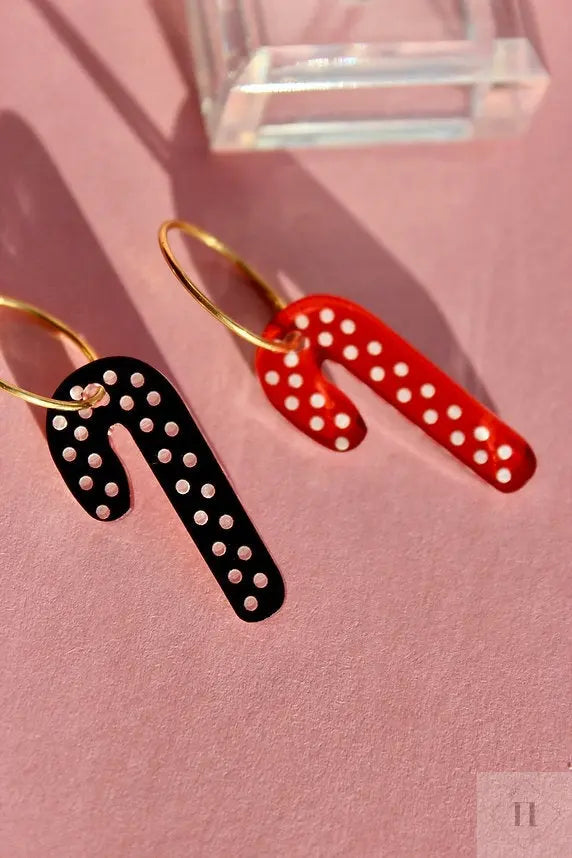 Juleøreringe - rød slikstok Saisall