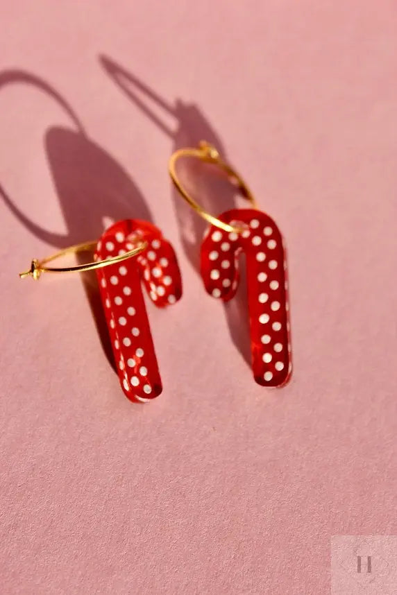 Juleøreringe - rød slikstok Saisall