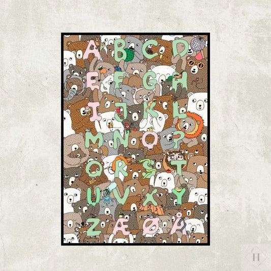 Alfabet-bjørne plakat A3 Frida og Carlos mor