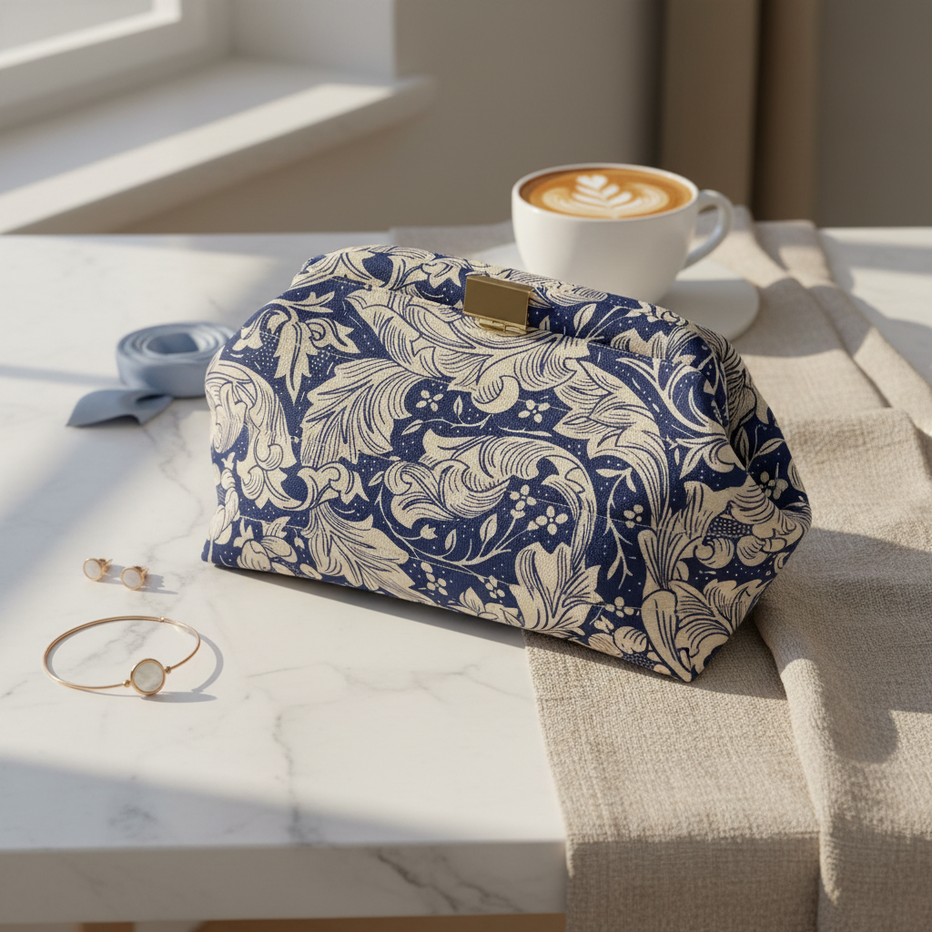 Clutch med Bøjlelukning blå/hvid - Håndlavet i eksklusivt canvas