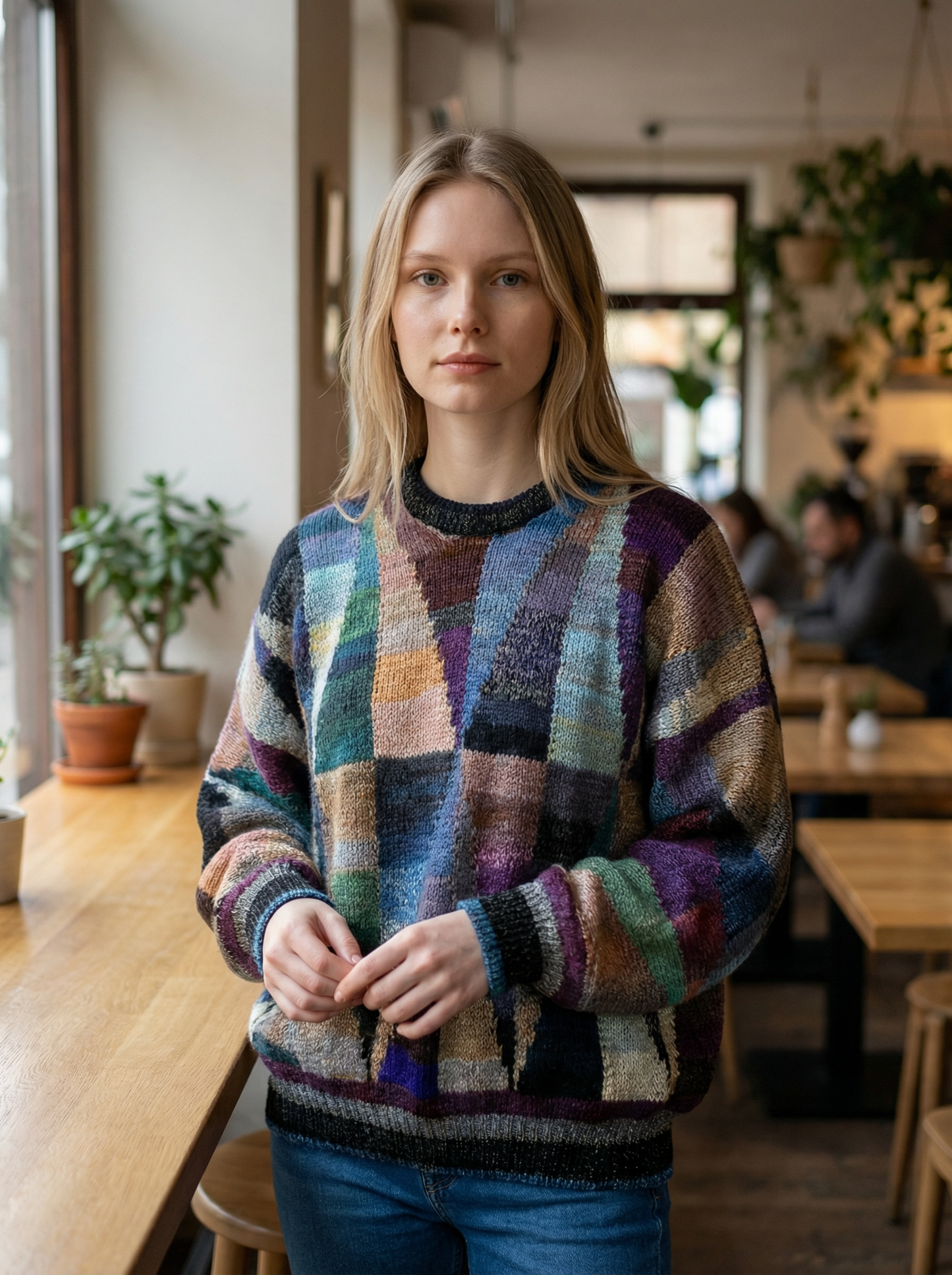 Strikket trøje i uld str L - XL