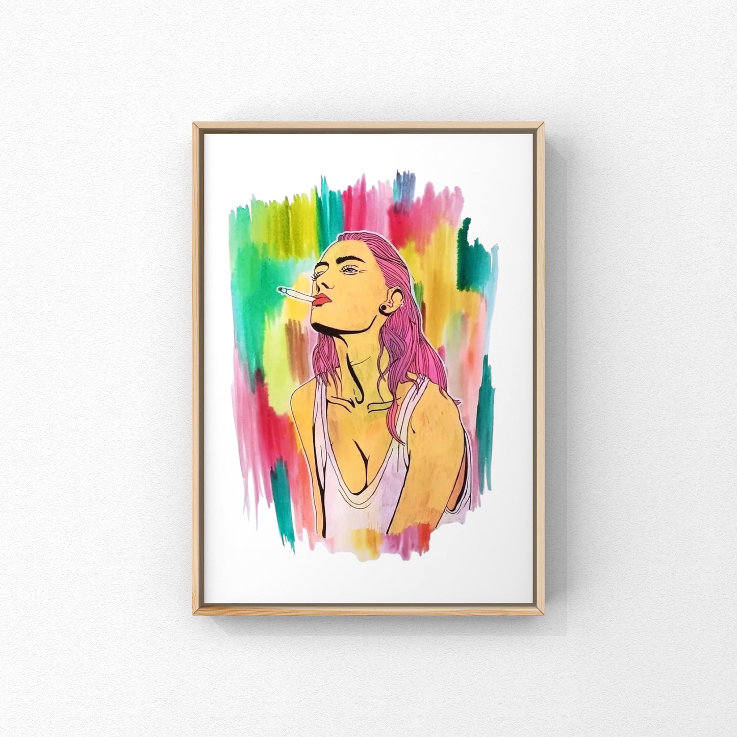 “Smoking lady” vandfarve og posca A3