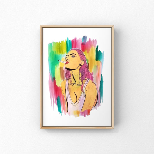 “Smoking lady” vandfarve og posca A3