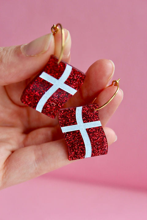 Dannebrog Store med glimmer - Øreringe med eller uden Hoop
